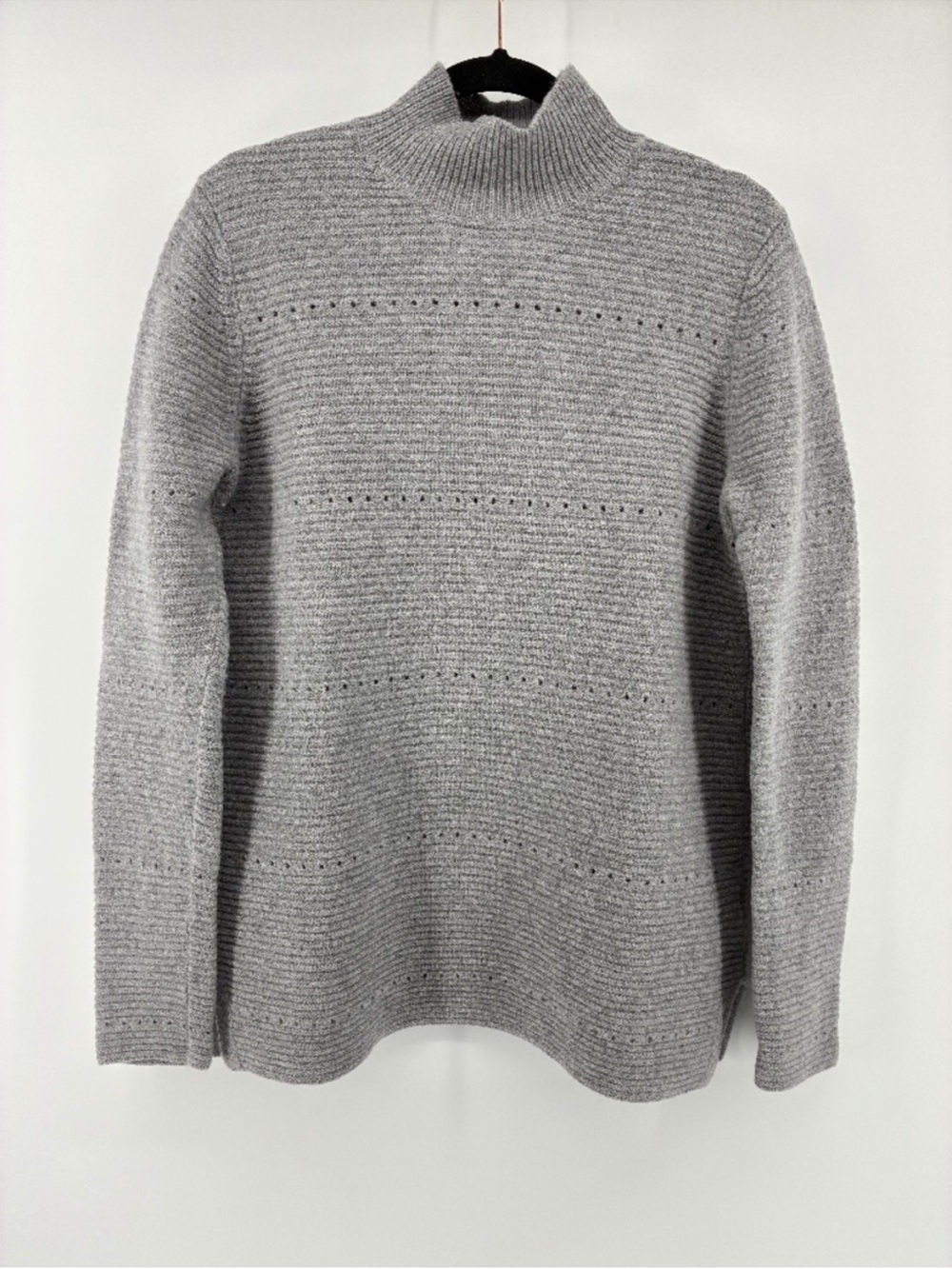 Women's Grey Ribbed Mock Turtleneck Lambswool Blend Paul Costelloe Sweater